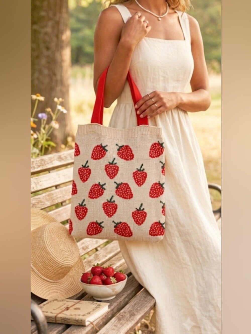 Strawberry Knit Tote Bag
